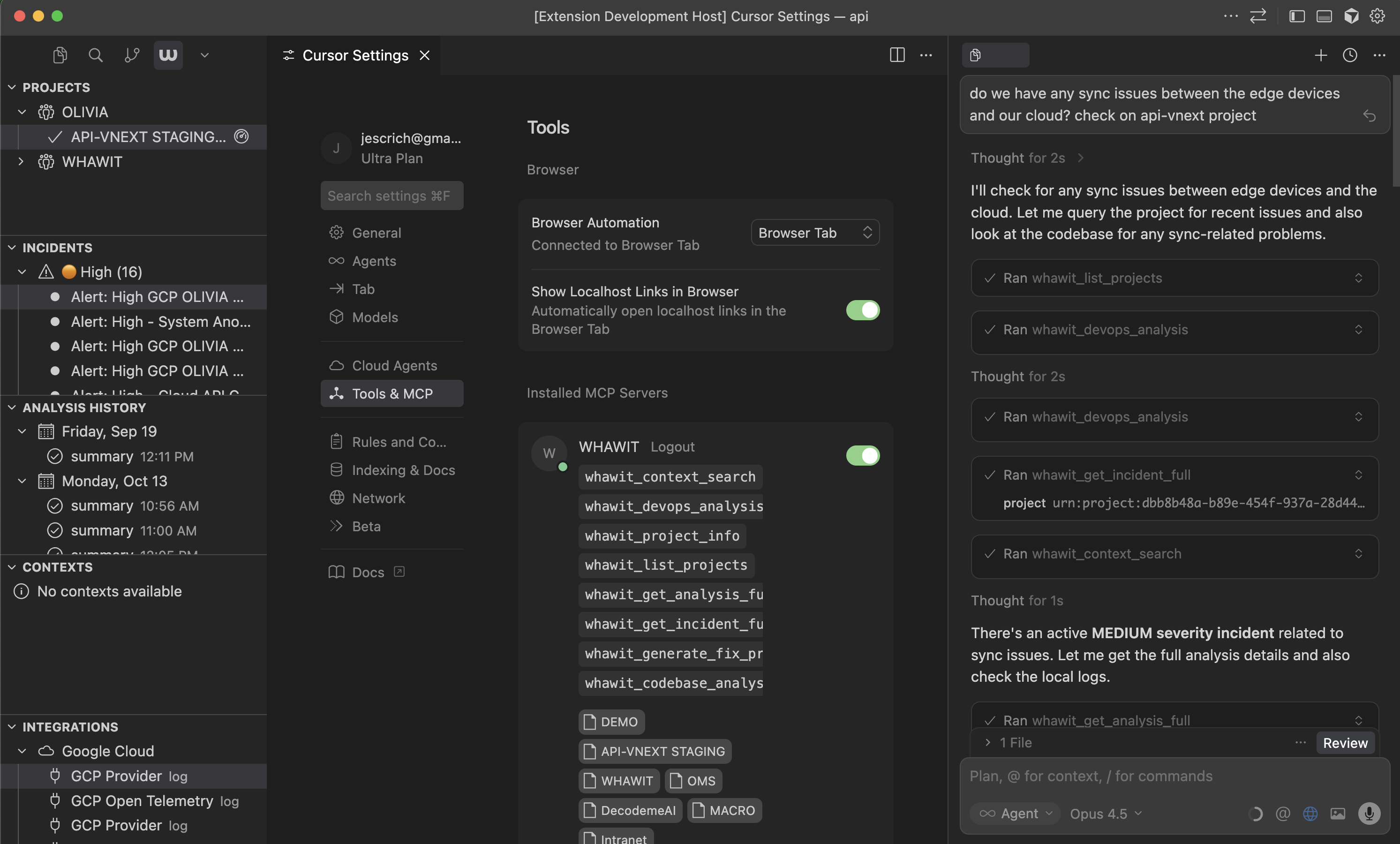 Radar chat returning a root-cause hypothesis with supporting log evidence